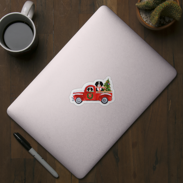 Bernese Mt Dogs Red Christmas Truck by EMR_Designs